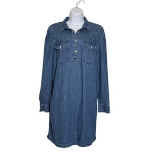 GAP Cotton Chambray Dress M Western Snap Cottagecore Cowgirl Style